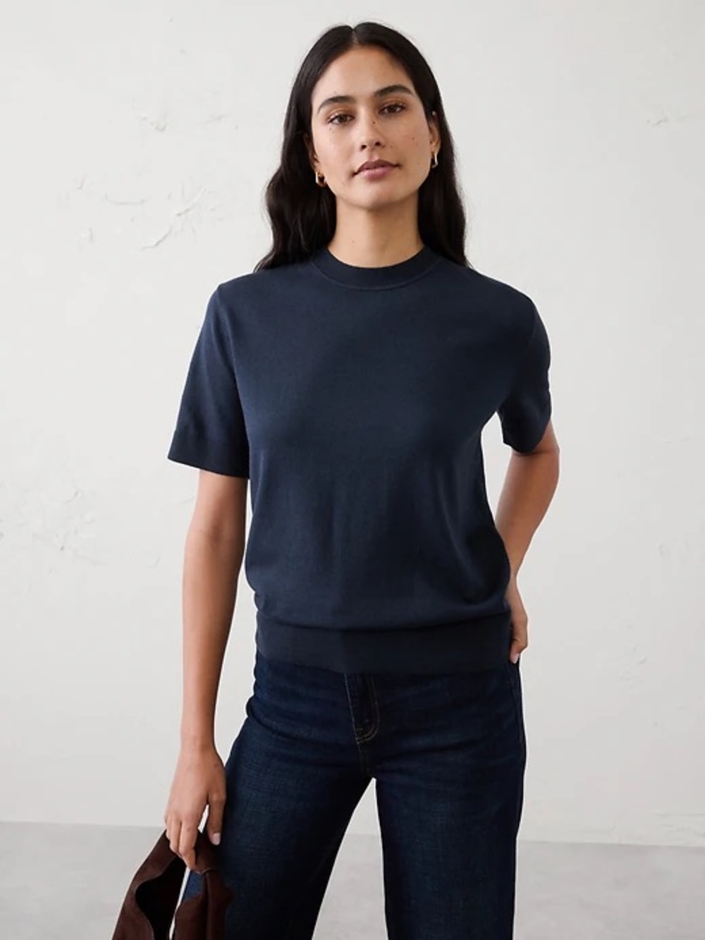 Banana Republic Navy Short-Sleeve Crew Knit